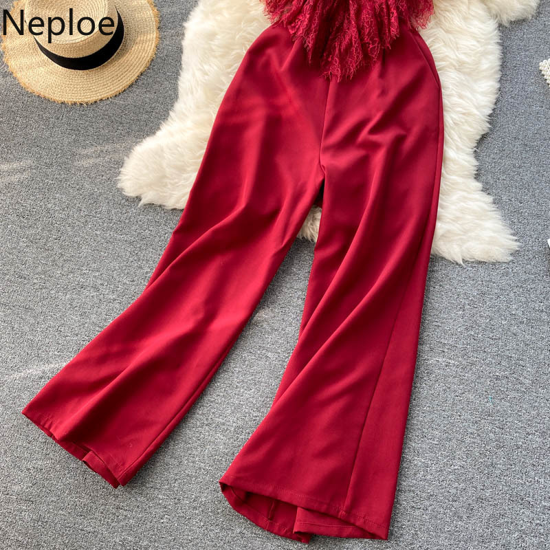 Neploe Women Jumpsuits Vintage Lace Ruffle Patchwork Tank Rompers Elegant V Neck Sleeveless Summer Beach Slim Wide Leg Pants 210422