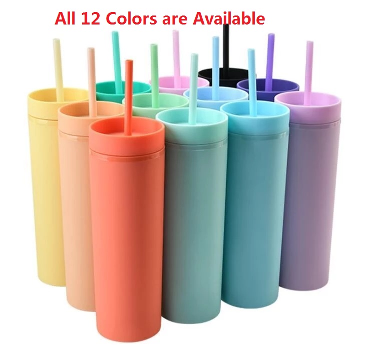 16oz Acrylic Skinny Tumblers Matte Color Double Wall Water Bottle Coffee Drinking Plastic Tumbler Sippy Cup With Straw 12 Colors for Choice, As show
16oz Acrylic Skinny Tumblers Matte Color Double Wall Water Bottle Coffee Drinking Plastic Tumbler Sippy Cup With Straw 12 Colors for Choice, As show