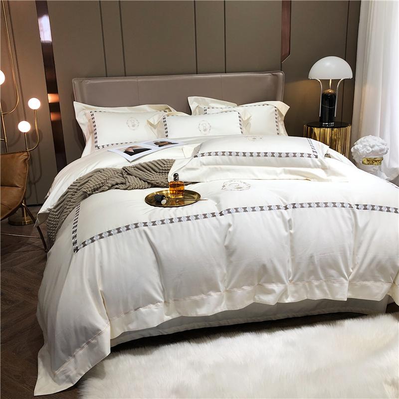 Egyptian Cotton El White Bedding Set Luxury Queen King Size Bed Duvet Cover Sheet Spread Flat Pillowcase Sets