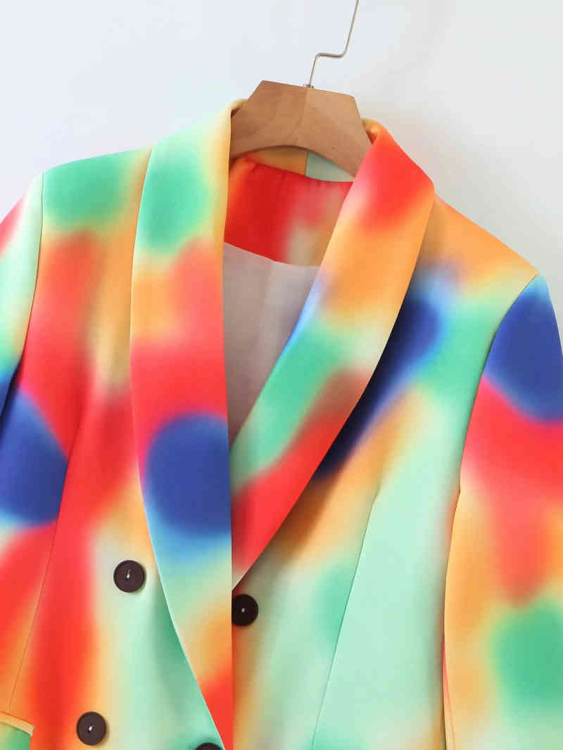 vintage women colorful tie dye blazers jacket fashion ladies elegant double breasted suits female chic jackets girls 210430