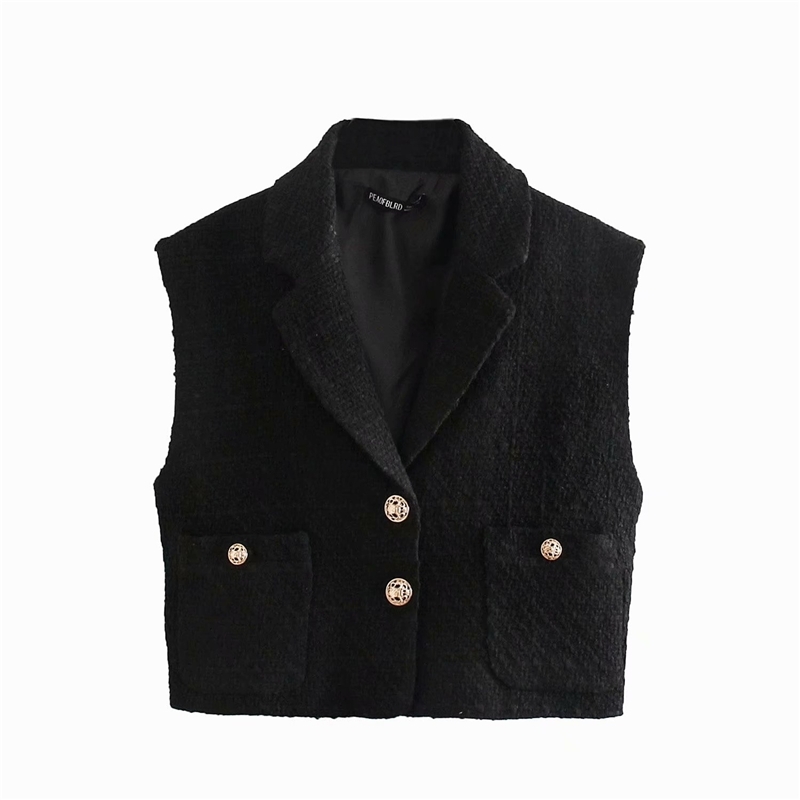 Elegant Women Block Tweed Notched Collar Blazers Fashion Ladies Button Jackets Streetwear Female Chic Pocket Coats 210430