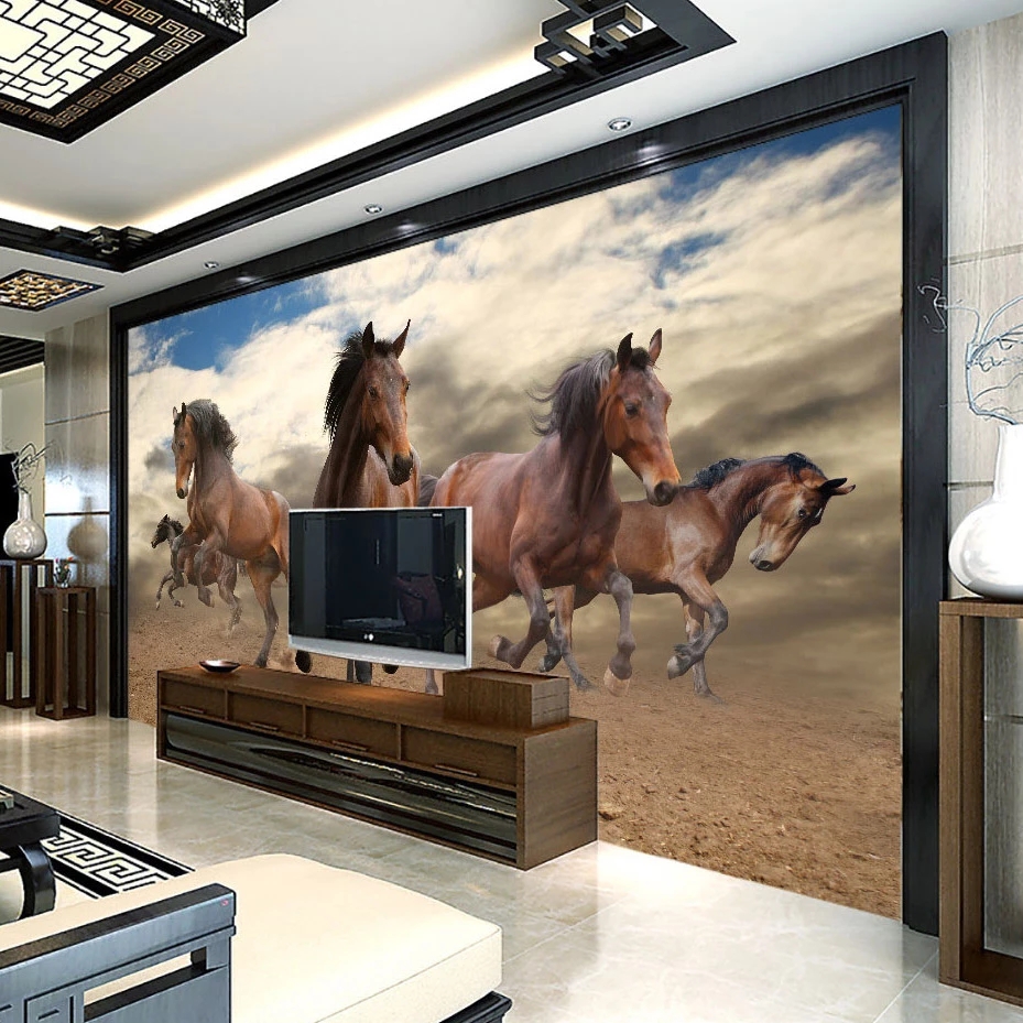 Custom 3D wallpaper Mural Stereoscopic Gallopn Horse Home Decoration Wall Art Living Room Bedroom Self Adhesive Wallpaper