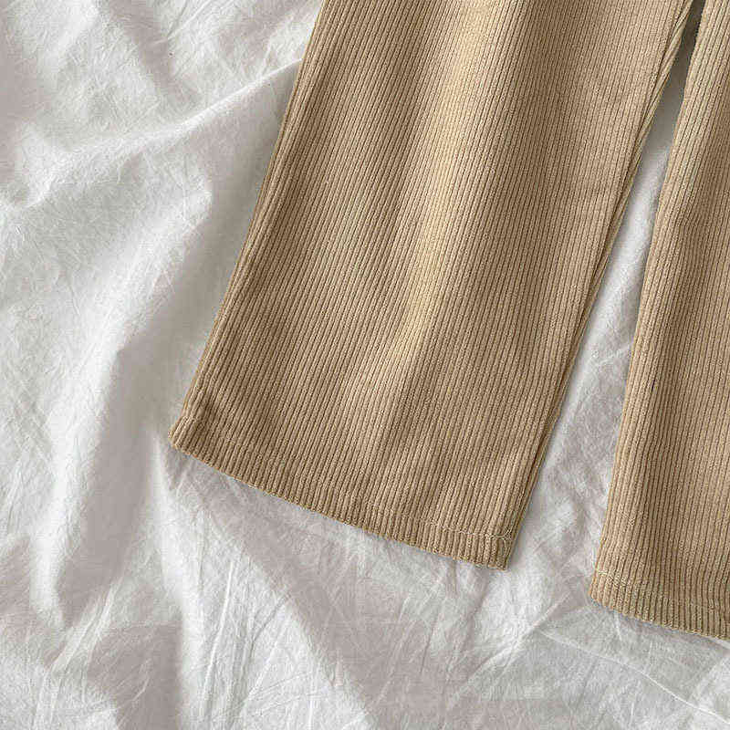 High Waist Corduroy Wide Leg Pants Female Vintage Brown Black Straight Trouser Without Belt Women Casual Harajuku Bottoms 211124Z