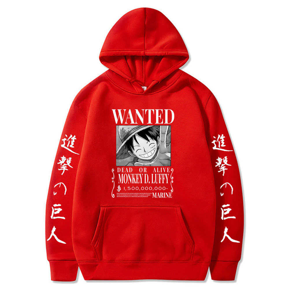 Attack on Titan One Piece Luffy Hoodie Men Fashion Homme Fleece Hoodies Japanese Anime Printed Male Streetwear Oversized Clothes Y0804
