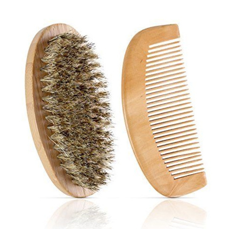 3 in 1 kits 8x4x3cm Mini Wood Bristles Beard Brush aftershave Men wooden brushes + Mustache Comb with pouch
