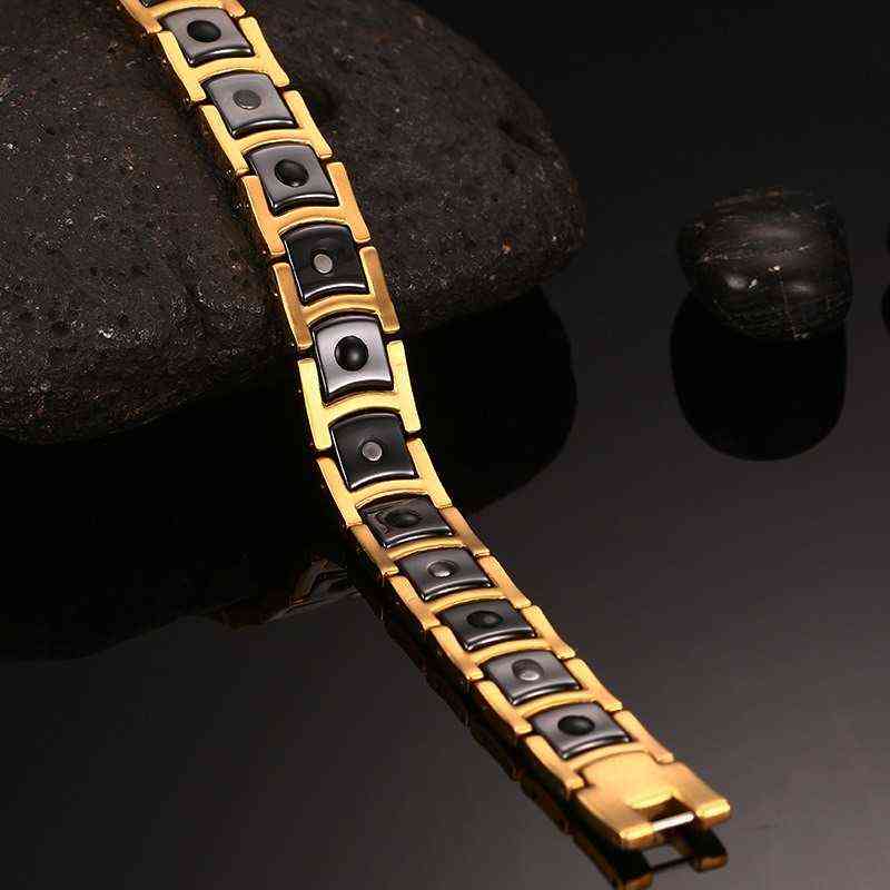 Vinterly Steel Magnetic Bracelet Male Black Ceramic Energy Germanium s Men Hand Chain Gold Color Hologram 211124