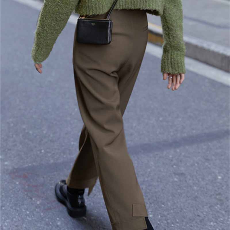 Plus Size OL Minimalist Thick High Waist Pants Women Autumn Winter Work Wear Casual Straight Suit Trousers 210421
