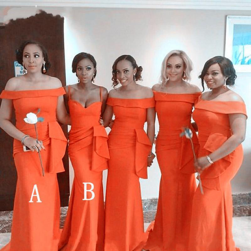 2021 New Orange Cheap Mermaid Bridesmaid Dresses African Off Shoulder Satin Wedding Guest Dress Prom Gowns Gowns Plus Size robes de demoisel
2021 New Orange Cheap Mermaid Bridesmaid Dresses African Off Shoulder Satin Wedding Guest Dress Prom Gowns Gowns Plus Size robes de demoisel