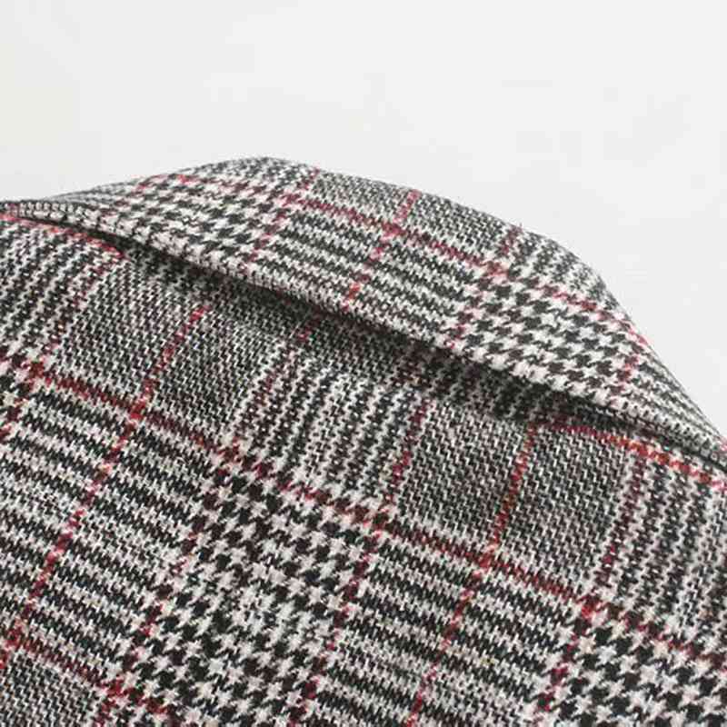Long Coat Women Winter Plaid Woollen Coat Long Sleeve Female Warm Overcoat Elegant Office Lady Coats Outwear Manteau Femme 210414