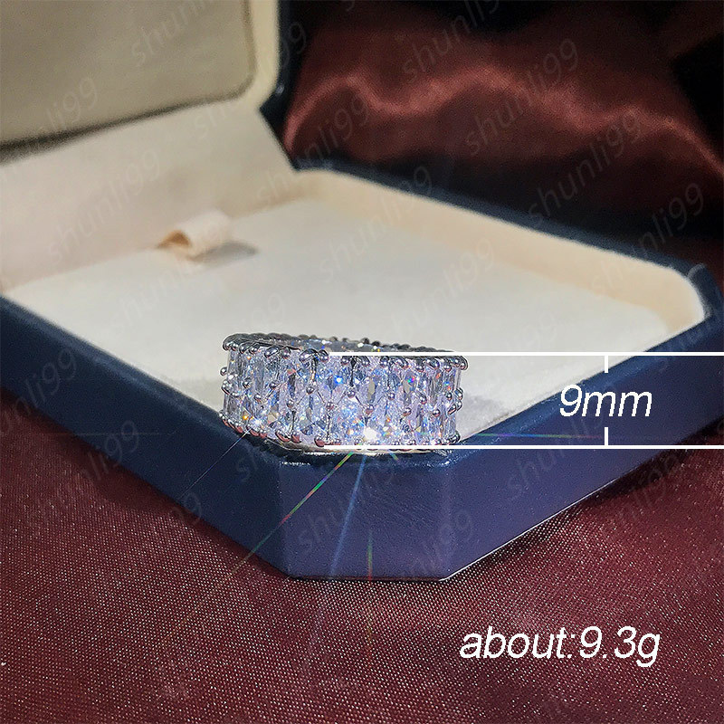Women Double Row Diamond Ring Fashion Women Zircon Rings Silver Plated Wedding Jewelry Size 6-10