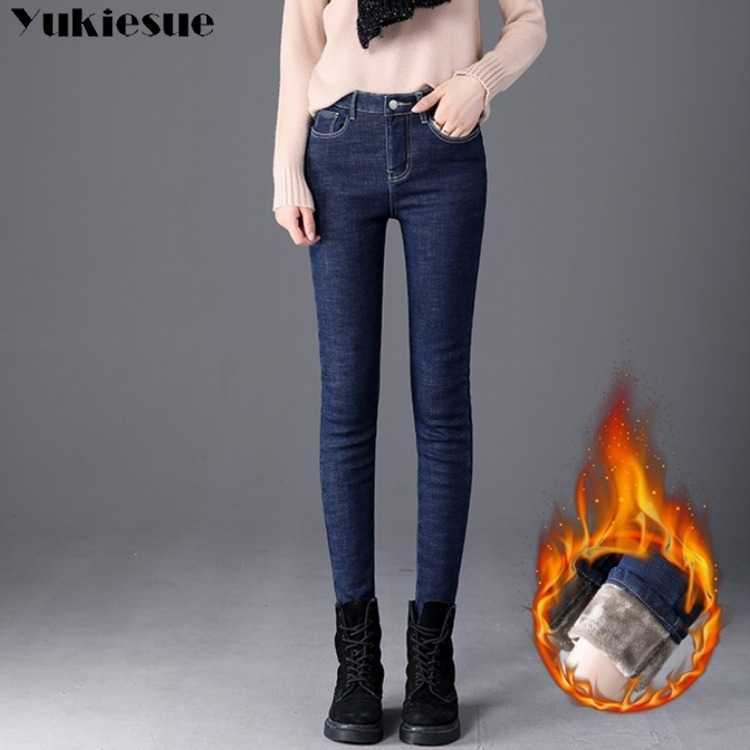 Thick Winter Warm Skinny Jeans for Women Female High Waist Velvet Denim Pants Streetwear Stretch Trousers Plus Size 210922