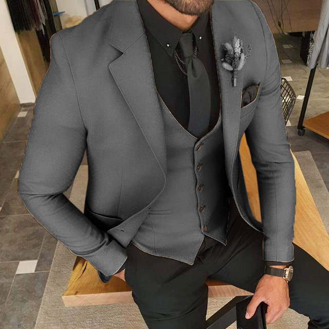 Costume Men Suits Wedding Groom Tuxedos Slim Fit Terno Masculino Man Evening Prom Party Blazer 3 Pcs Jacket+Pant+Vest Business Notch Lapel Bridegroom 