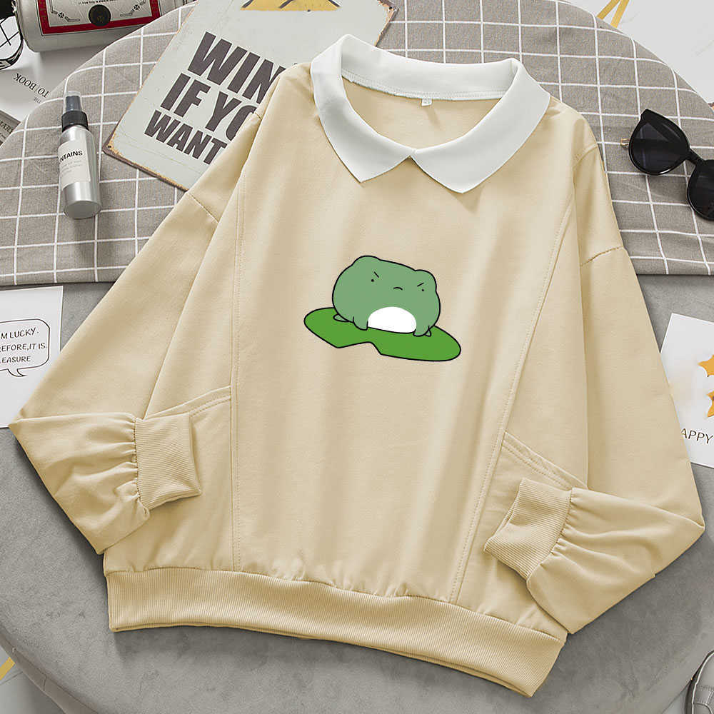 Kawaii Frog Sweatshirt Oversized Harajuku Pullover Hoodie with Pocket Cotton Women Kpop Fashion Clothes Aesthetic Sweet Hoodies 210729