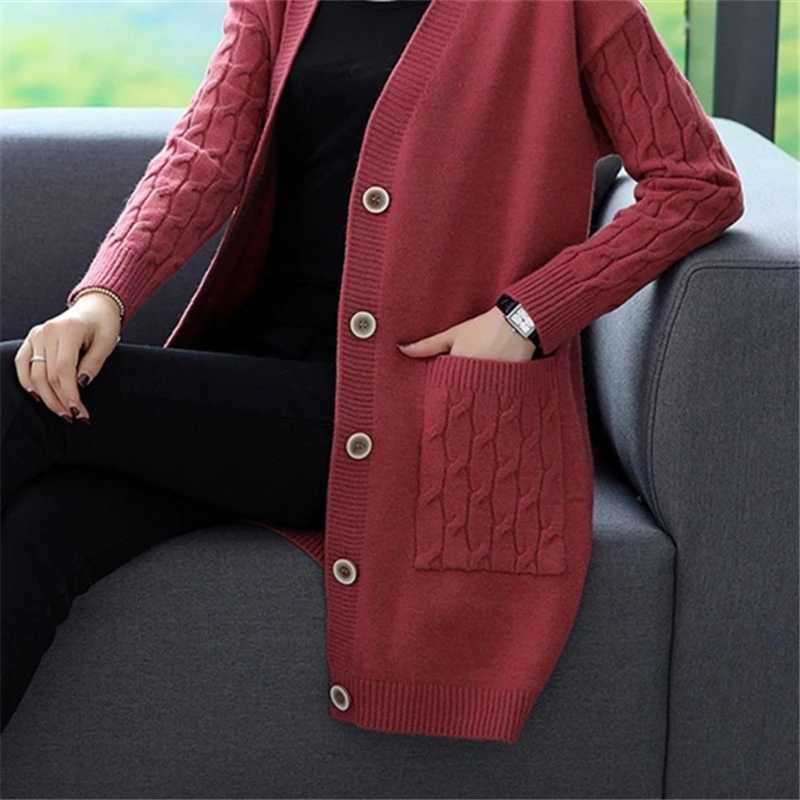 Autumn Knitted Cardigan Women Sweater V Neck Solid Vintage Loose Knitwear Ladies Tops Single Breasted Casual Clothes H1413 211011Z