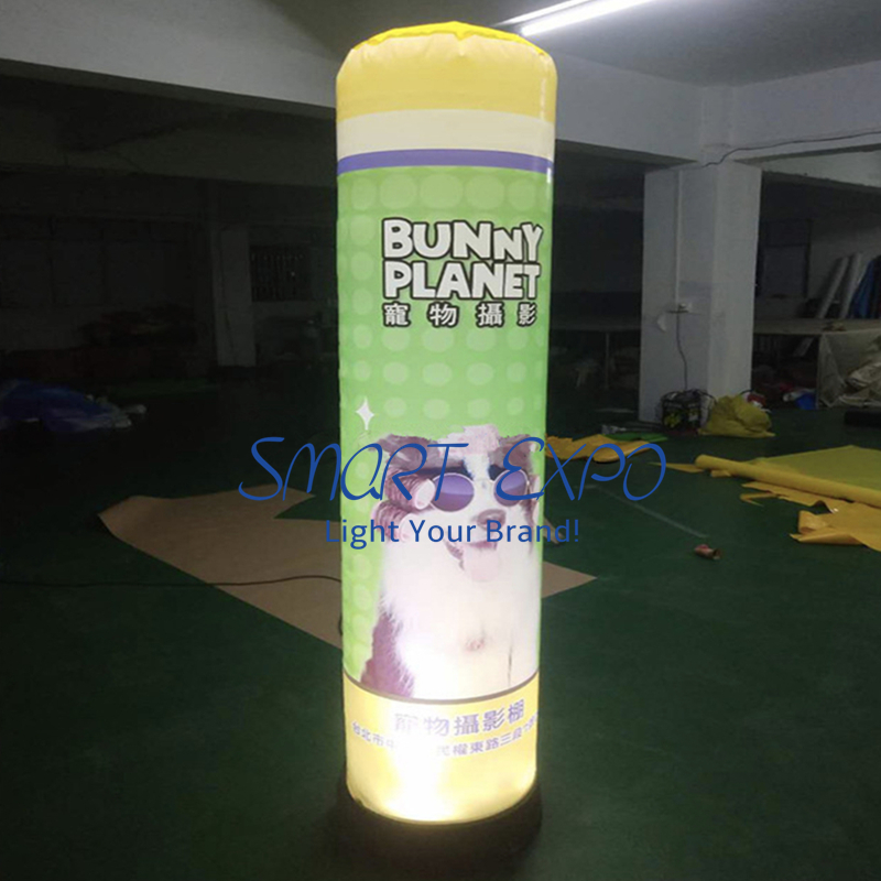 Inflatable Illuminating Column Dia0.63XH2.5m for Promotion Event with Base Blower LED Light Custom Logo Printing