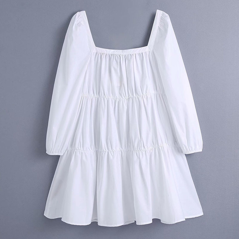 Women Summer Sweet Poplin Mini Dress Tops White Lantern Wrist Sleeve Pullover Short Ladies BB1177 210513