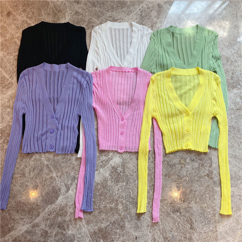 Summer French style women's net red V-neck solid color short thin ice silk long sleeve knitted cardigan sunscreen clothes $10 each, White
Summer French style women's net red V-neck solid color short thin ice silk long sleeve knitted cardigan sunscreen clothes $10 each, White