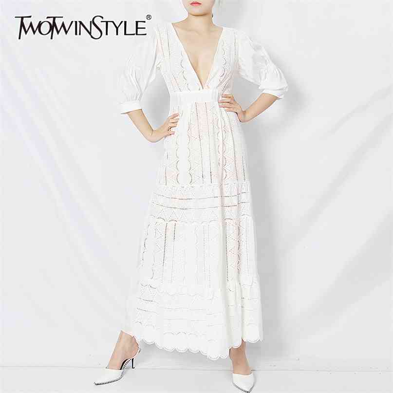 White Hollow Out Dresses For Women V Neck High Waist Lace Minimalist Elegant Dress Female Summer 210520
White Hollow Out Dresses For Women V Neck High Waist Lace Minimalist Elegant Dress Female Summer 210520