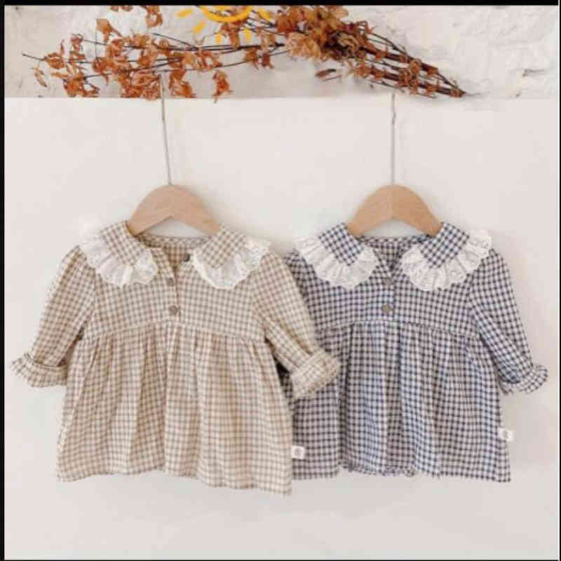 Gril long-sleeved plaid Bodysuits baby doll collar princess One-Pieces climbing clothes girl 210515