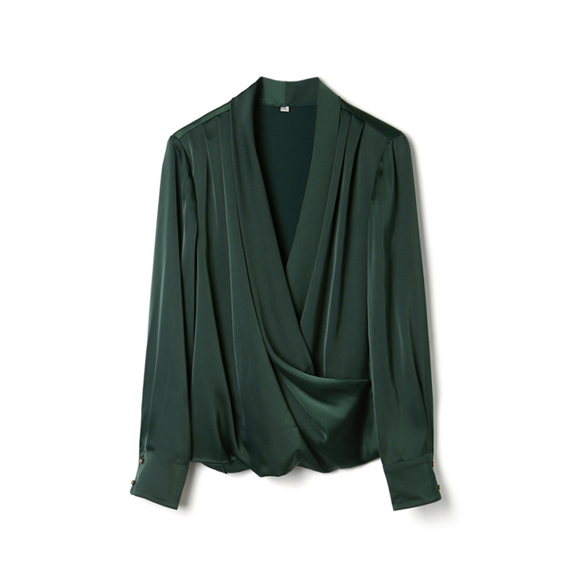 Black Ruched Spring Shirt For Women V Neck Long Sleeve Casual Solid Blouse Female Fashion Clothing Style 210524