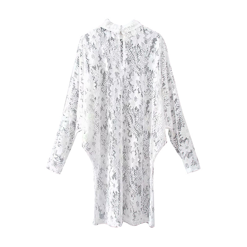 Women Lace White Dress Batwing Sleeve Two Pieces Set Mini Elegant Stand Neck Hollow Out Ladies Party es 210508