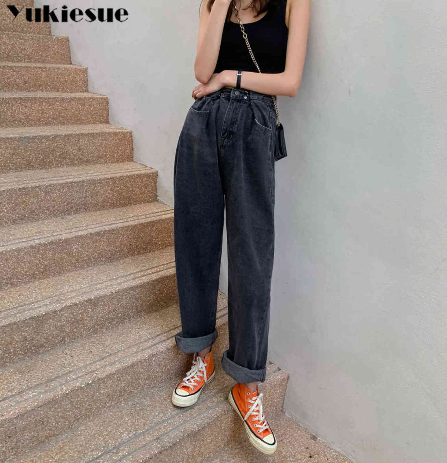streetwear high waist women's fashion jeans woman girls women wide leg pants trousers female jean femme denim bagge mom 211129