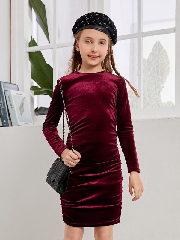 Girls Ruched Velvet Dress SHE