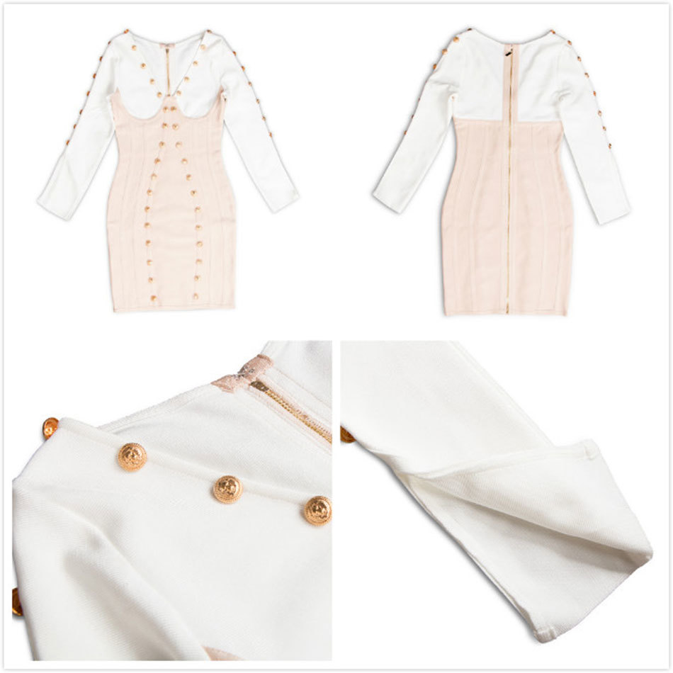 Free Women Bandage Dress Sexy V-neck Flared Sleeve Double Breasted Bodycon Colorblock Club Party es 210524