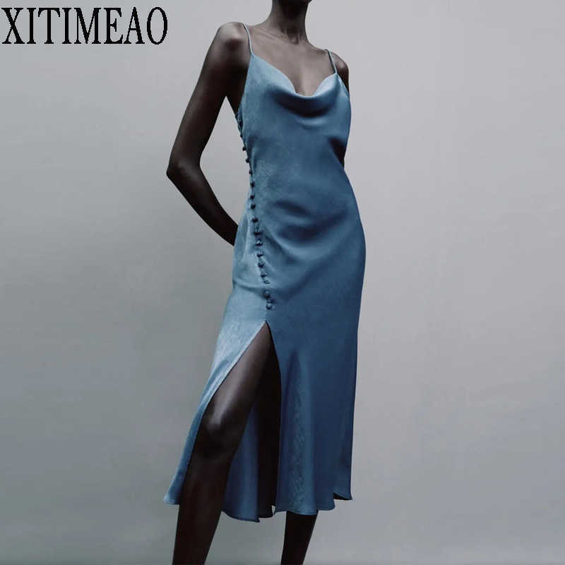 ZA Summer Woman Party Night Dress Fashion Solid Color Slit Slim Midi Sexy Off Shoulder Sling es Vestidos 210604, As picture
ZA Summer Woman Party Night Dress Fashion Solid Color Slit Slim Midi Sexy Off Shoulder Sling es Vestidos 210604, As picture
