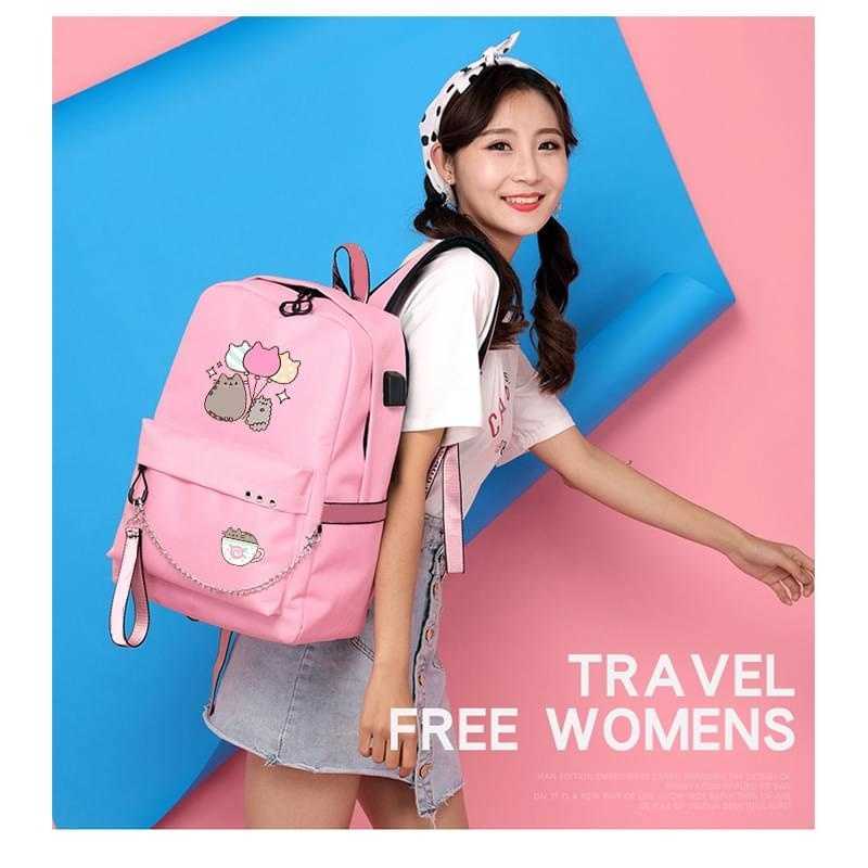 IMIDO Cute Cartoon Student Backpacks Large Capacity Breathable School Bag With USB Charging Chain Bundle Backpack For Girls 210911