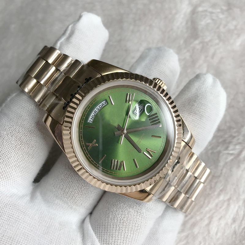 Rose Gold case green dial luxury watch Roman numerals automatic DAYDATE men 40mm automatic watches sapphire glass, Make watch waterproof
Rose Gold case green dial luxury watch Roman numerals automatic DAYDATE men 40mm automatic watches sapphire glass, Make watch waterproof