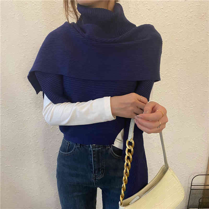 Autumn Winter OL Turtleneck Sleeveless Pullover Sweater Women Short Tops Elegant Knitted Vest Sweaters Waistcoat 210421