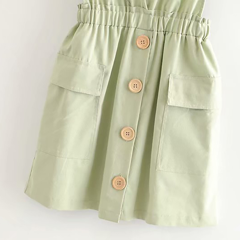 Women Solid V Neck Mini Cotton Dress Pockets Button Decorate A Line Sleeveless Backless Fashion Lady es Ropa Mujer 210515