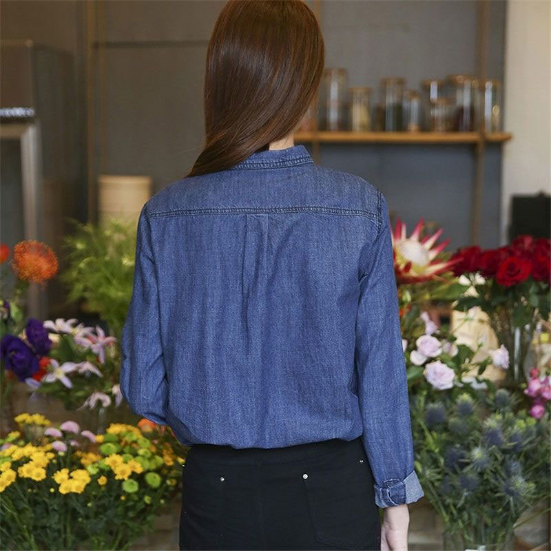 Spring Autumn Women Long Sleeve Turn-down Collar Shirt Plus Size Cotton Denim Casual Blue Blouse Female Tops High Quality D94 210512