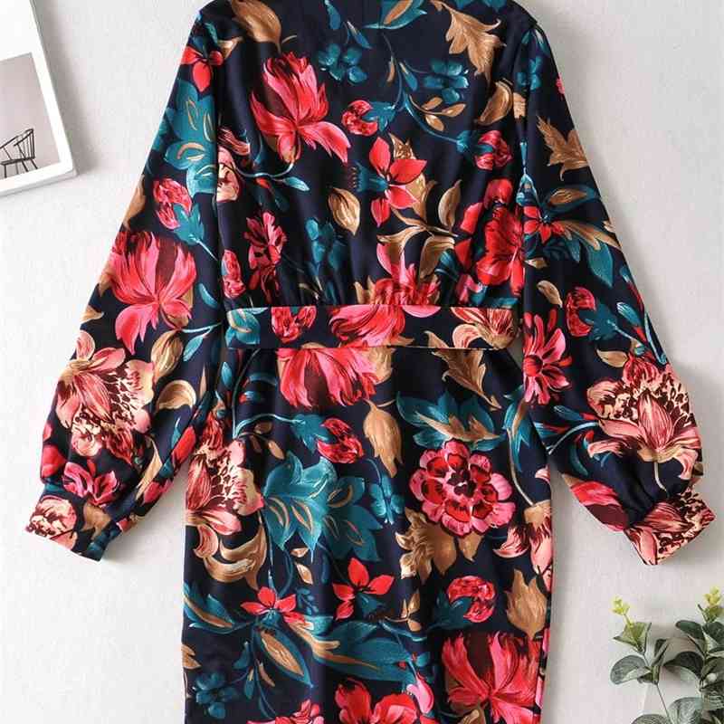 Sexy Floral Print Long sleeve Mini Short Dress Women Cross Deep V neck Party Dresses Package hips Slim fit Vestidos 210429