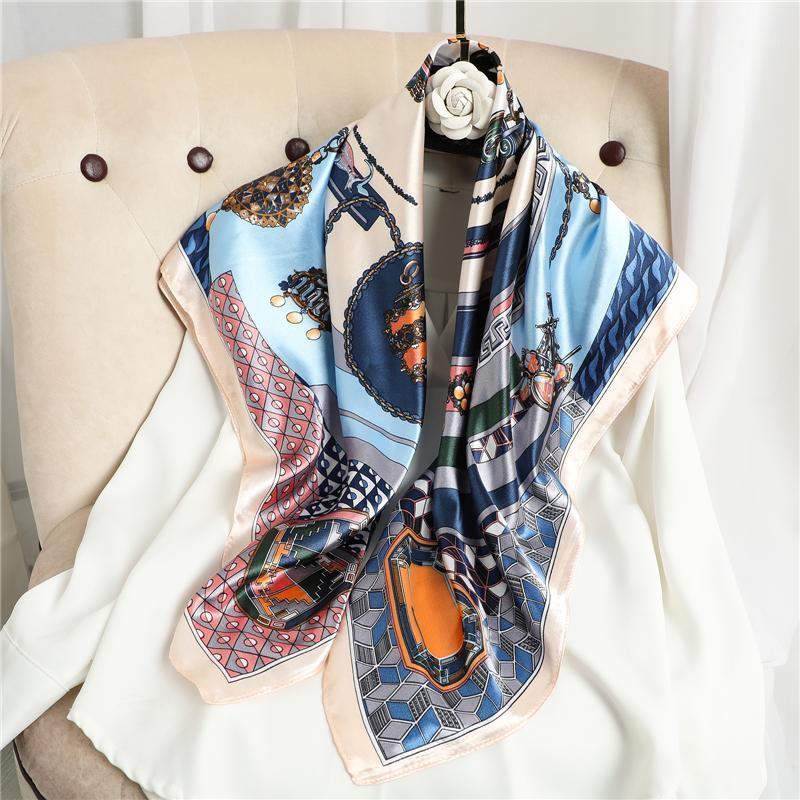 Scarves Woman Satin Silk Square Scarf Hijab Fashion Print Shawl Wrap Muslim 90cm*90cm Headscarves Bandana Accessories Hairband Neckscarf, Blue;gray
Scarves Woman Satin Silk Square Scarf Hijab Fashion Print Shawl Wrap Muslim 90cm*90cm Headscarves Bandana Accessories Hairband Neckscarf, Blue;gray
