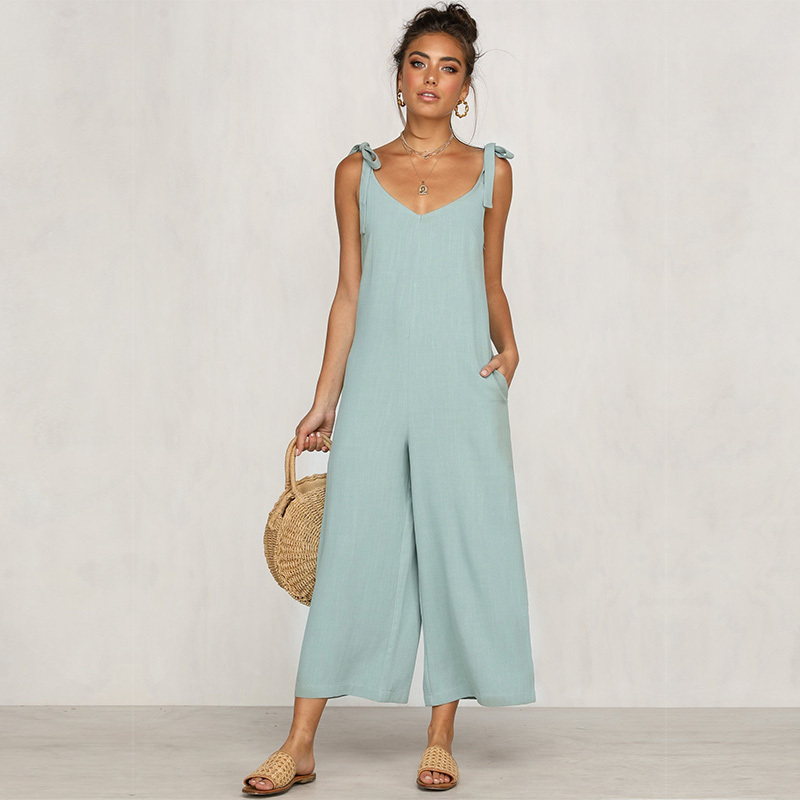 Loose Linen Cotton Jumpsuit Women Rompers Summer New Casual Solid Sleeveless Backless Playsuit Trousers Overalls Streetwear 210413