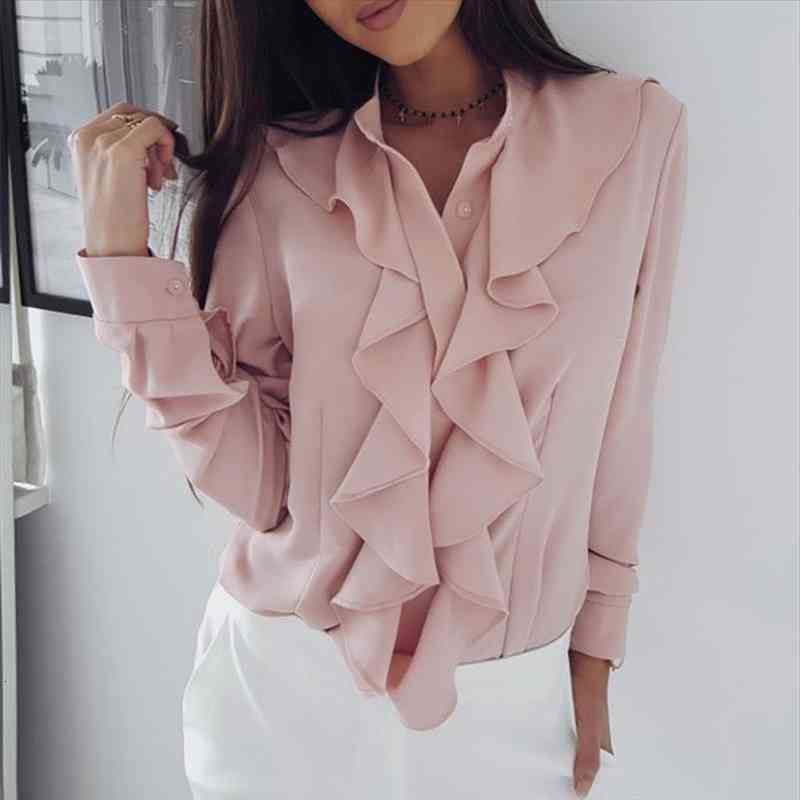 Fashion Casual Womens Blouse Shirt Ruffles Solid Color Long Sleeve Ol Style Loose Top Female Blusas, White
Fashion Casual Womens Blouse Shirt Ruffles Solid Color Long Sleeve Ol Style Loose Top Female Blusas, White