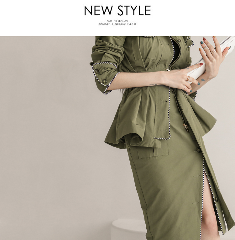 Skirt Suits Full Sleeve Zip Coat +Temperament Slim High Waist Skirts Solid Casual Vintage 2 Pieces Set 210506