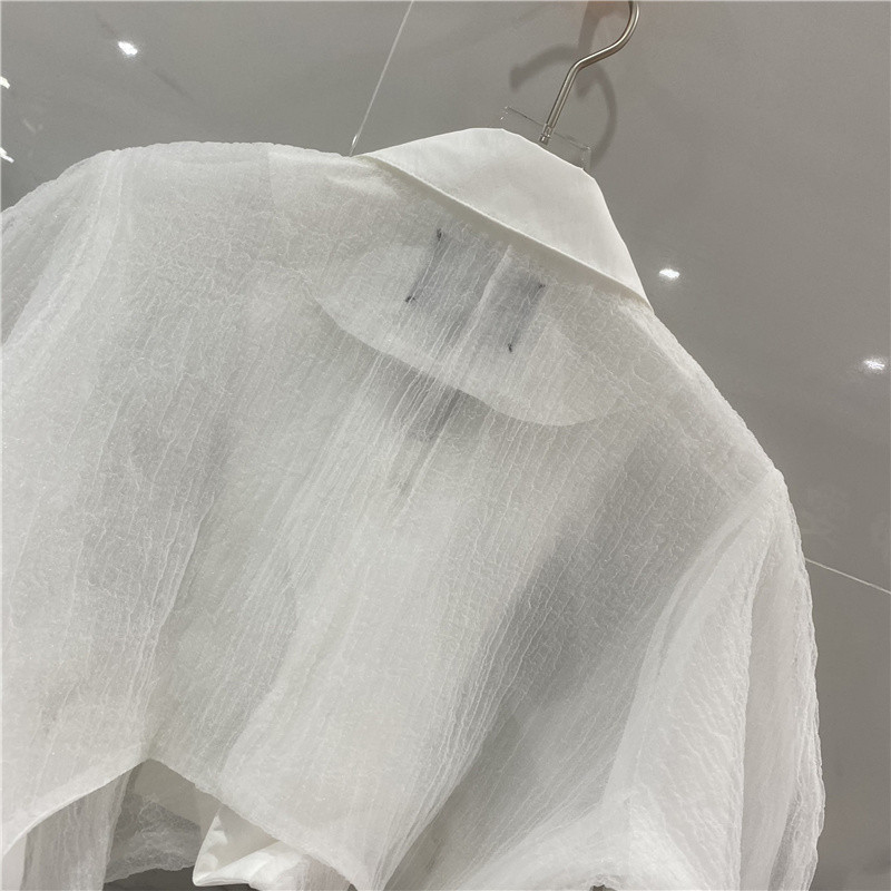 White Casual Shirts For Women Lapel Long Sleeve Patchwork Bowknot Irregular Hem Short Blouses Female Summer Fashion 210524