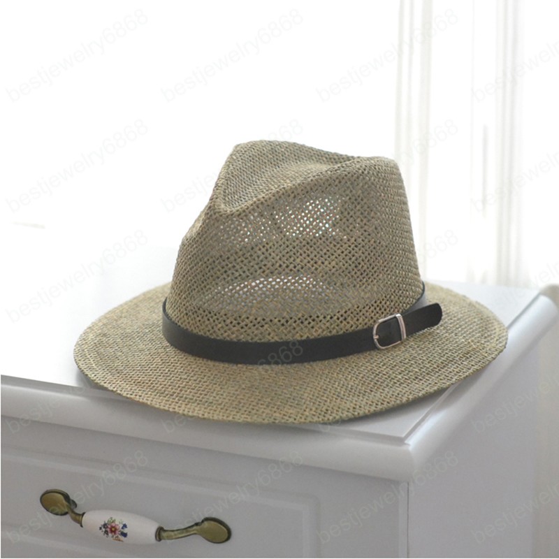 2021 jazz Panama Hat with Belt Summer Sun Hats for Women Man Sombrero Beach Straw Fedora Hat UV Protection Cap Chapeau