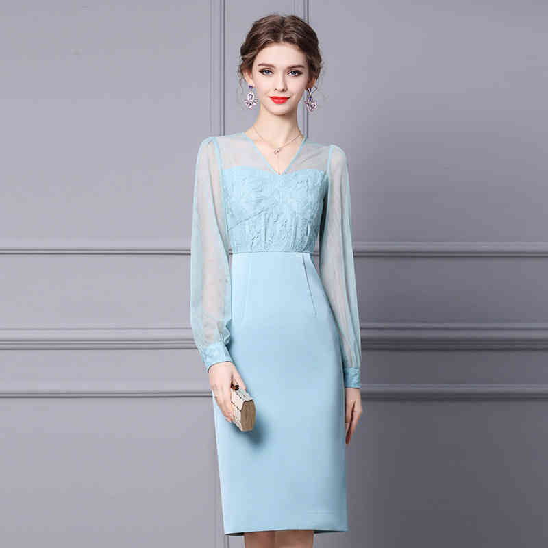 Casual Dresses Zhili high sense dress spring light blue mature style temperament close waist thin lace skirt JUR9, Black
Casual Dresses Zhili high sense dress spring light blue mature style temperament close waist thin lace skirt JUR9, Black