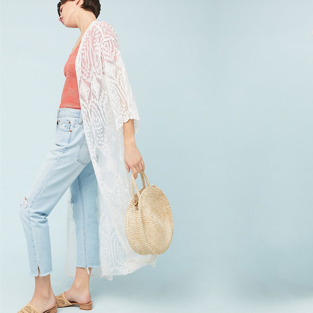 Tunics for beach Long Lace Beach Dress Women Swim Cover up Plus size Saida de Praia Robe Plage Kaftan #Q521 210420