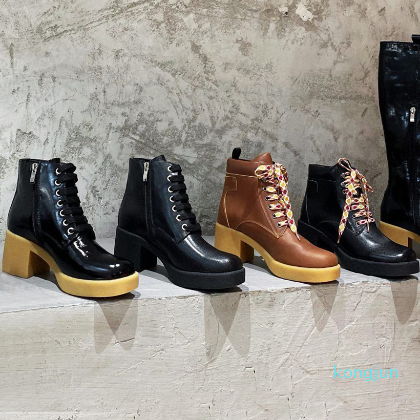 Designer- Martin boots woman cowhide Lace up ankle boot Leather lady High Heels fashion Autumn winter Thick heel women shoes, Brown
Designer- Martin boots woman cowhide Lace up ankle boot Leather lady High Heels fashion Autumn winter Thick heel women shoes, Brown