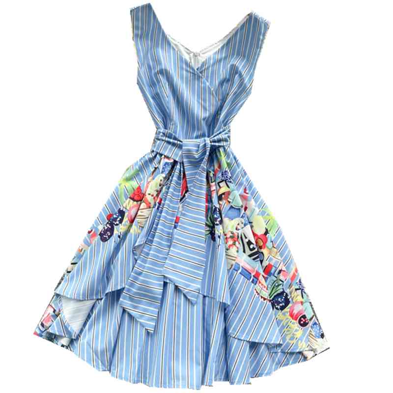 Summer Chic Irregular Ruffles Short Dress Women Retro Stripe Tank Dress Korean Fashion V Neck Sleeveless A-line Dress 210521