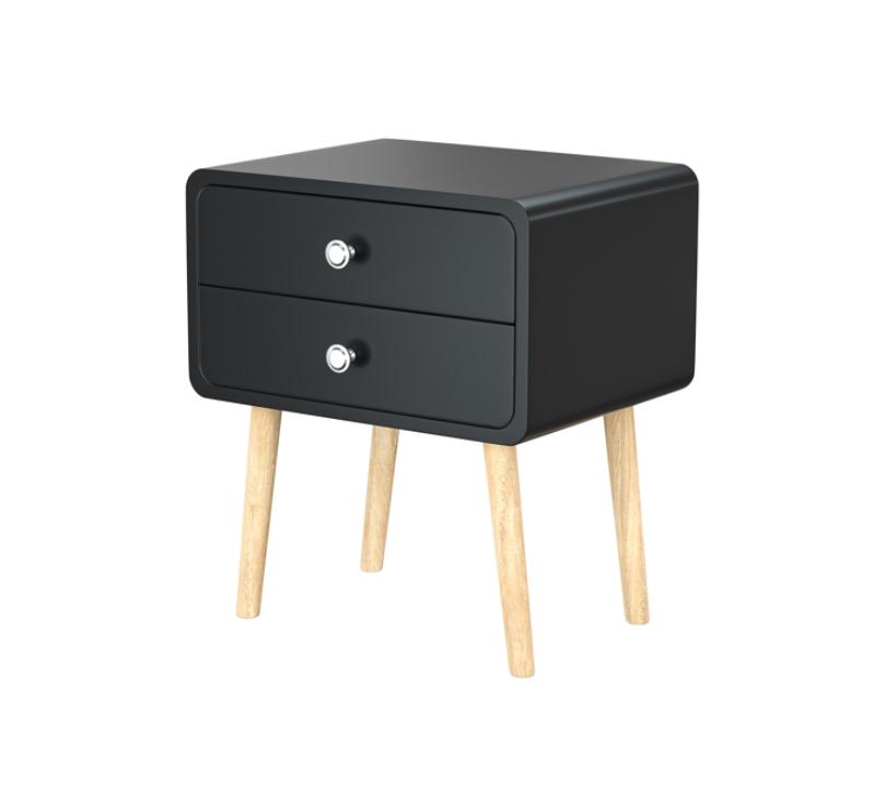 Bedroom Furniture Nightstand Round Corner Cabinet Bedside Table with 2 Drawers Suitable for Bedroom/Living Room/Side Table (Black)