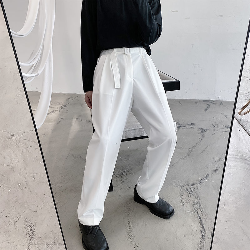 IEFB Spring Korea Streetwear High Waist Slim Black Trousers Men's Trend Wide Leg Pants With Belt 9Y6663 210524