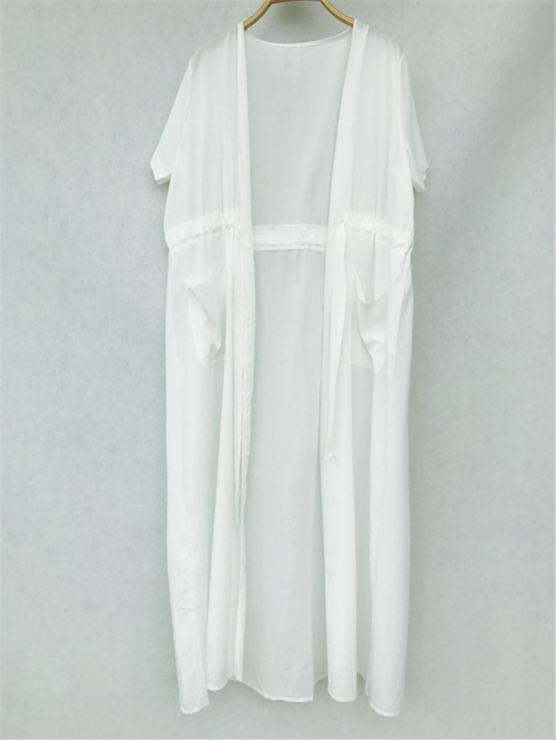Pocket Swimsuit Cover Up Summer White Bikini Women Cardigan Pareo Beach Long Wear #Q364 210420