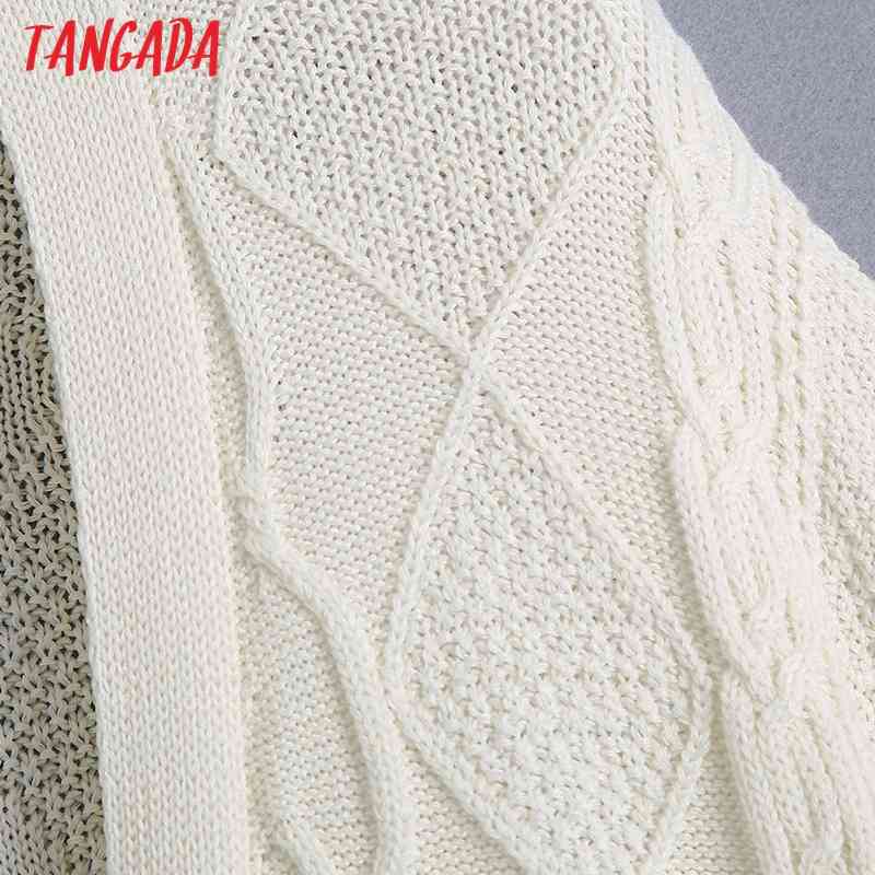 Women Twist Loose Cardigan Sweater Beading Buttons Vintage V Neck Long Sleeve Female Outerwear Chic Tops BE496 210416