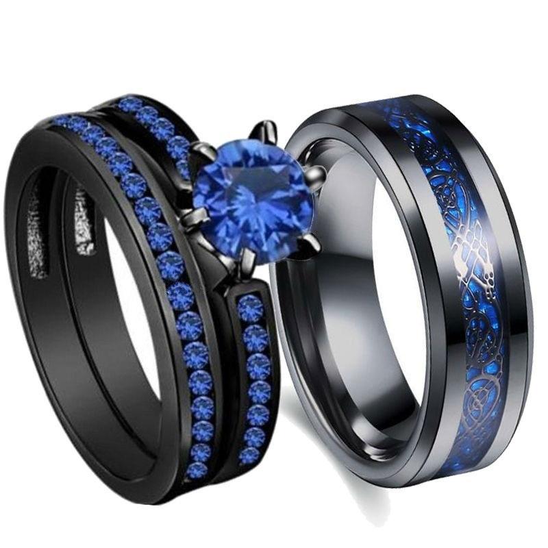 Cluster Rings Stainless Steel Dragon Blue Men's Ring Black Edge Zircon Ladies Couple Set Party Gift
Cluster Rings Stainless Steel Dragon Blue Men's Ring Black Edge Zircon Ladies Couple Set Party Gift